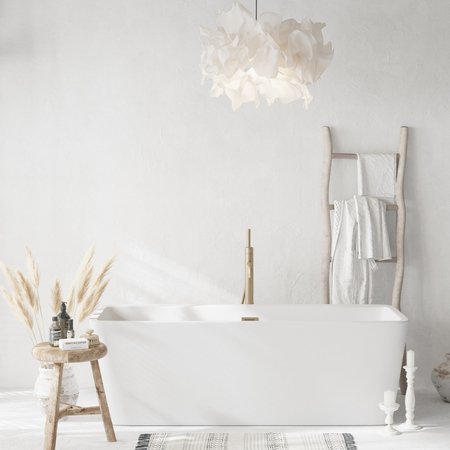 Balneo ROMA freestanding bathtub 170 x 80 cm white acrylic with stainless steel frame and 6 stabilising legs with overflow and gold plug