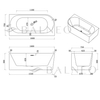Freestanding bathtub corner right Balneo AVOLA PLUS NO RIM 160 x 75 cm white acrylic with frame made of stainless steel and 6 stabilizing legs with overflow and white plug