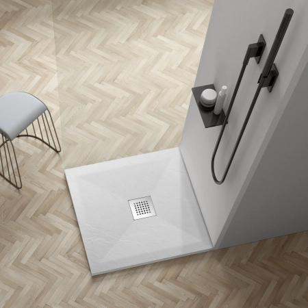 Brodzik z konglomeratu mineralnego Balneo Stone Tray 80 x 80 x 2,5 cm biały niski kwadratowy