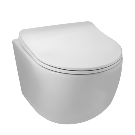 Balneo Luna White Rimless Wall-Hung WC Pan, Collarless, with Slow-Closing Duroplast Seat