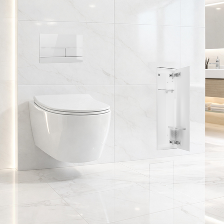 Schowek na szczotkę WC Balneo Wall Box Brush L White Glass prawy do wbudowania w ścianę ze stali nierdzewnej