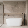 Freestanding bathtub wall-mounted Balneo VIVA fluted NO RIM 160 x 75 cm white acrylic with frame made of stainless steel and 6 stabilizing legs with overflow and white plug