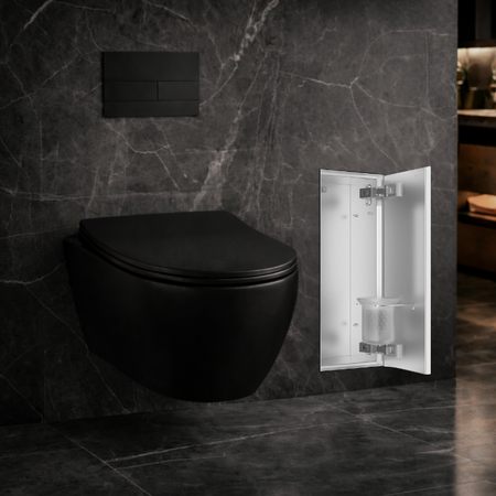 Schowek na szczotkę WC Balneo Wall Box Brush S Tiles prawy do wbudowania w ścianę ze stali nierdzewnej