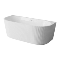 Wanna wolnostojąca przyścienna Balneo VIVA ryflowana NO RIM 150 x 75 cm biała akrylowa z ramą ze stali nierdzewnej i 6 nóżkami stabilizującymi z przelewem i białym korkiem