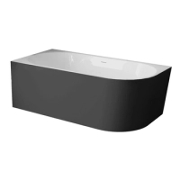 Wanna wolnostojąca narożna lewa Balneo AVOLA NO RIM 170 x 80 cm biało czarna akrylowa z ramą ze stali nierdzewnej i 6 nóżkami stabilizującymi z przelewem i białym korkiem