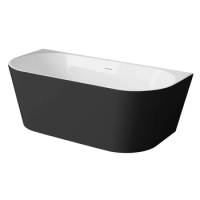 Wanna wolnostojąca przyścienna Balneo VIVA NO RIM 150 x 75 cm biało czarna akrylowa z ramą ze stali nierdzewnej i 6 nóżkami stabilizującymi z przelewem i białym korkiem