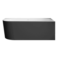 Wanna wolnostojąca narożna prawa Balneo AVOLA NO RIM 150 x 75 cm biało czarna akrylowa z ramą ze stali nierdzewnej i 6 nóżkami stabilizującymi z przelewem i białym korkiem