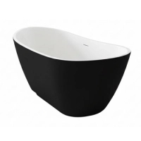 Wanna wolnostojąca Balneo PARMA NO RIM 170 x 72 cm biało czarna akrylowa z ramą ze stali nierdzewnej i 6 nóżkami stabilizującymi z przelewem i białym korkiem