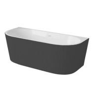Wanna wolnostojąca przyścienna Balneo VIVA ryflowana 150 x 75 cm biało czarna akrylowa z ramą ze stali nierdzewnej i 6 nóżkami stabilizującymi z przelewem i białym korkiem