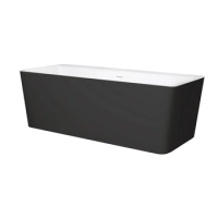 Wanna wolnostojąca Balneo ROMA NO RIM 170 x 80 cm biało czarna akrylowa z ramą ze stali nierdzewnej i 6 nóżkami stabilizującymi z przelewem i białym korkiem