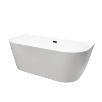 Wanna wolnostojąca przyścienna Balneo VIVA 150 x 75 cm biała akrylowa z ramą ze stali nierdzewnej i 6 nóżkami stabilizującymi z przelewem i korkiem czarnym