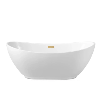 Wanna wolnostojąca Balneo PARMA 170 x 72 cm biała akrylowa z ramą ze stali nierdzewnej i 6 nóżkami stabilizującymi z przelewem i korkiem złotym